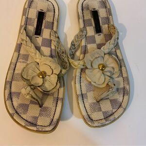 LOUIS VUITTON Azur Damier Flower Thames Thong Sandals Size 36 6